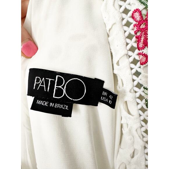 $750 PatBo Size Medium White Eyelet Floral Embroidery Asymmetrical Ruffle Midi - Picture 6 of 8